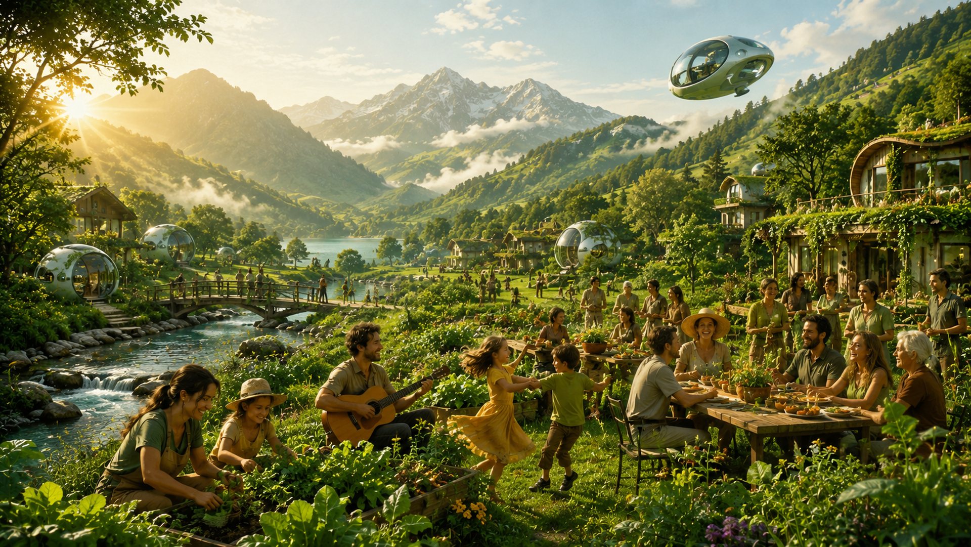 Vision einer neuen, grünen Welt: dezentrale Energie, gesunde Menschen, Gemeinschaft